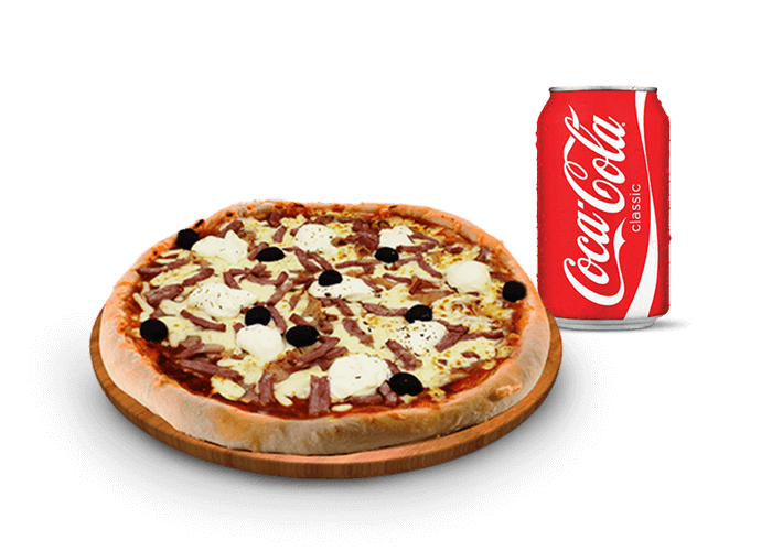 1 Pizza junior au choix  
+ 1 Boisson 33cl au choix, 
 2 Euro de plus pour 1 dessert  au choix.
